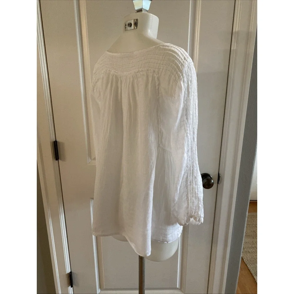 The White Company 100% Linen Blouse Top Size 10 White Pintuck Gauze Peasant Boho - Picture 4 of 15